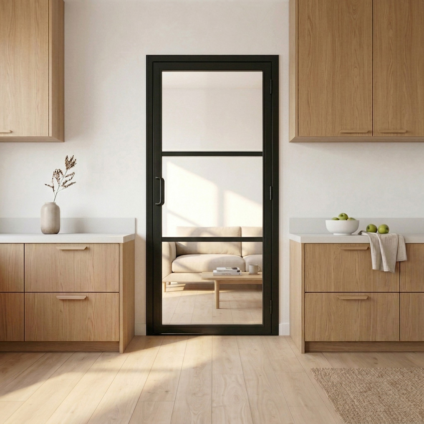 Complete deur 83cm steel look feeling black 3R helder glas 201.5cm