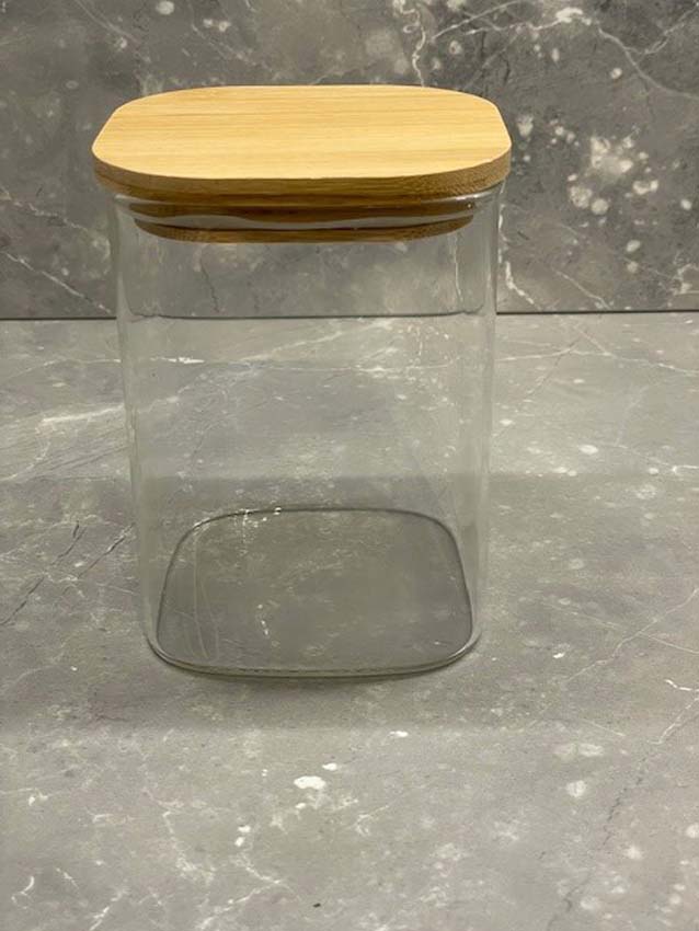 Boîte de stock haute en verre/bambou transparent 110cl