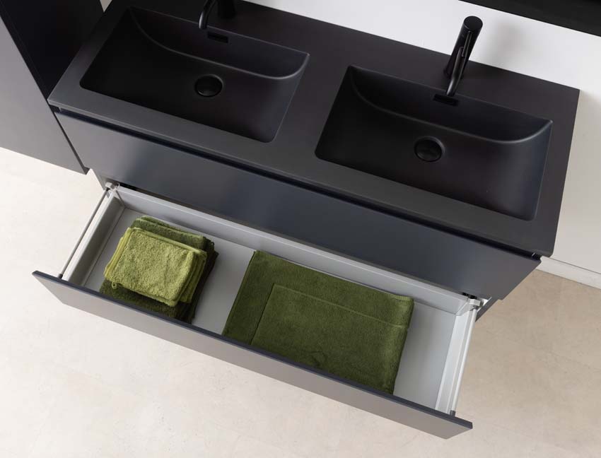 Meuble de salle de bain Tibo gris 1200 mm lavabo double noir mat