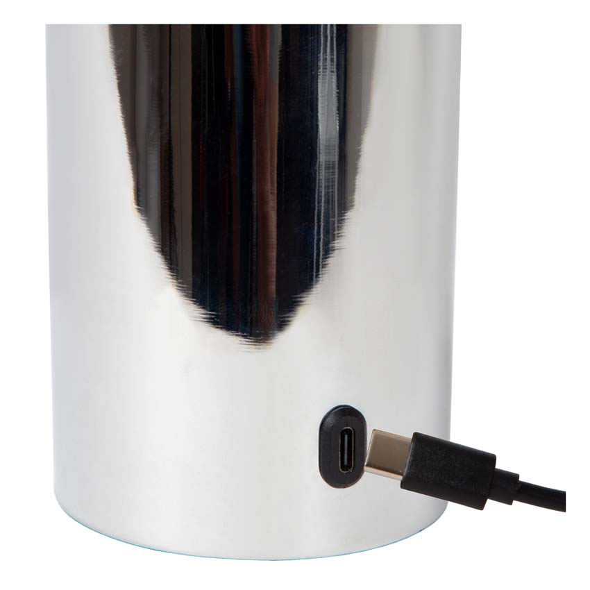 Lucide VIVO - Oplaadbare Tafellamp - Accu/Batterij - Ø 8 cm - LED Dimb. - E27 - 1x1W 2700K - Chroom
