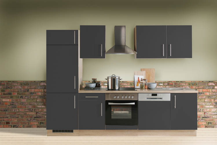 Keuken 280cm - Ymir - grijs mat/eik - vitrokeramisch