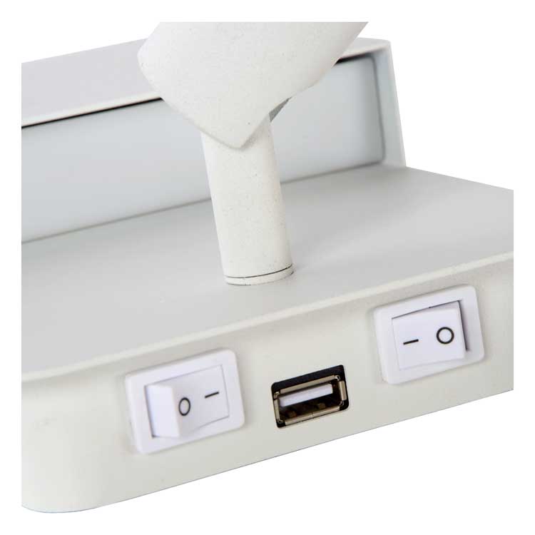 Lucide BOXER - Applique murale - LED - 1x5W 3000K - Point rechargement USB - Blanc