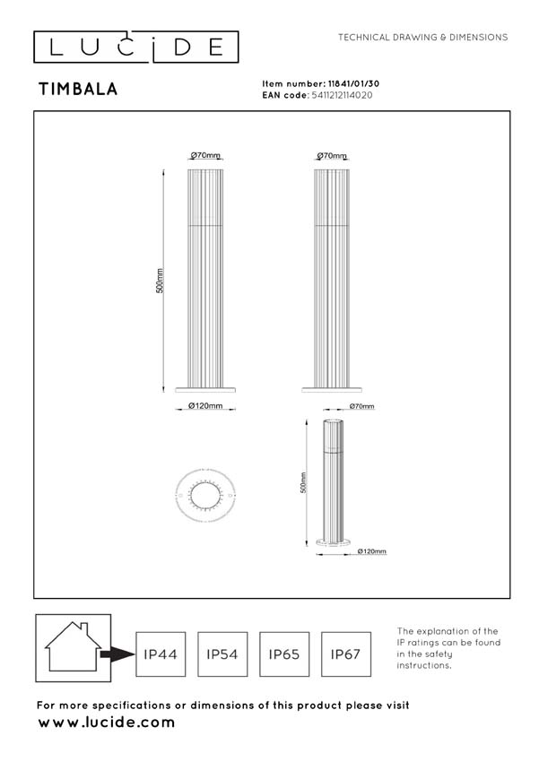 Lucide Essential Timbala - Sokkellamp - 1xGU10 - IP44 - Zwart