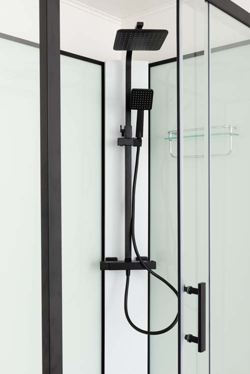 Cabine de douche Ava 120x90x226 droite noir/blanc avec set de douche