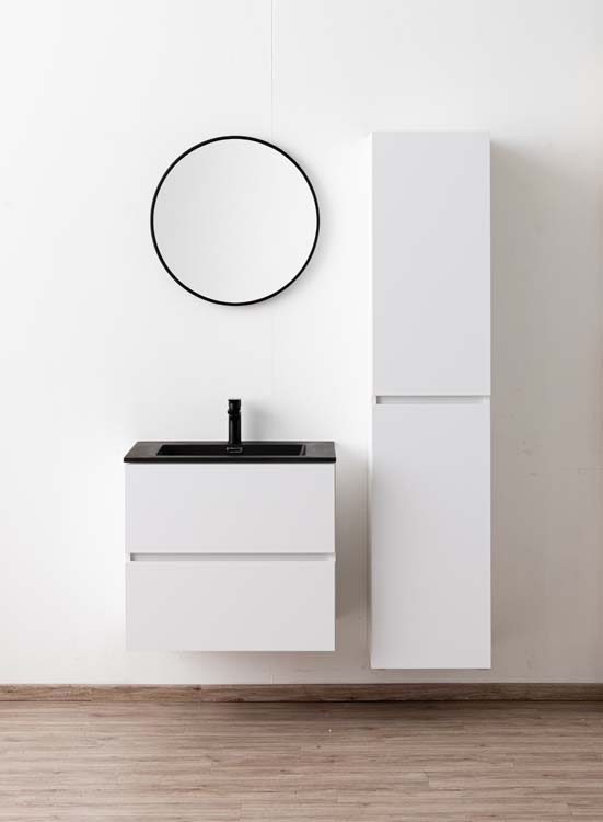 Meuble de salle de bains Pia blanc mat suspendu avec lavabo simple noir mat 70cm