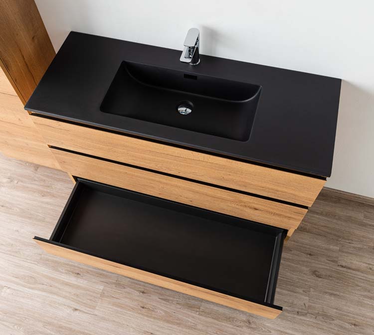 Badmeubel Daria eik goudbruin 1200 mm 1 wastafel staand zwart mat