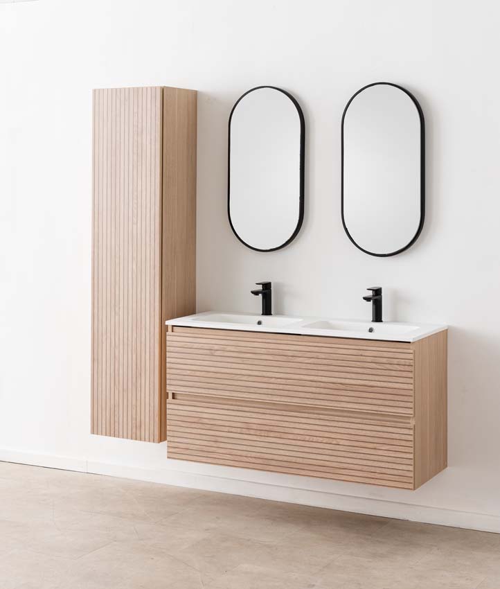 Meuble de salle de bains Dotan line up suspendu avec lavabo double blanc mat 120cm Meuble de salle de bains Dotan line up suspendu avec lavabo double blanc mat 120cm