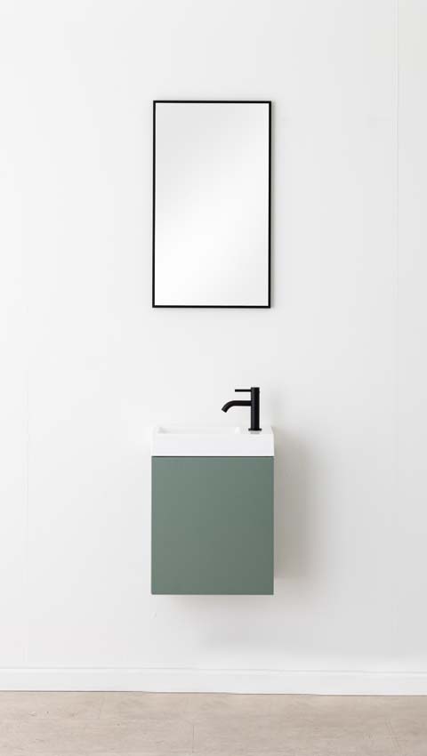 Meuble de toilette Dotan eucalyptus vert lavabo blanc brillant 45x40x2