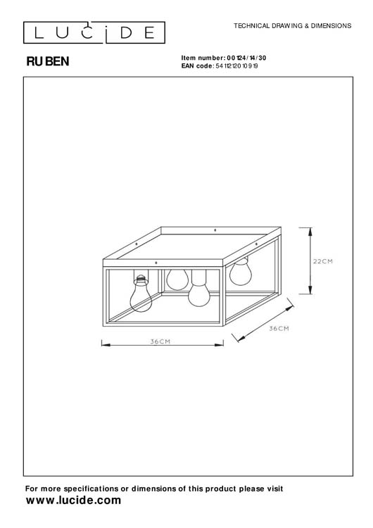 Plafonnier - noir - carré - 4xE27 - 40W