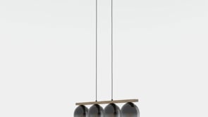 Lampe suspendue noir-bois verre gris fumé E27