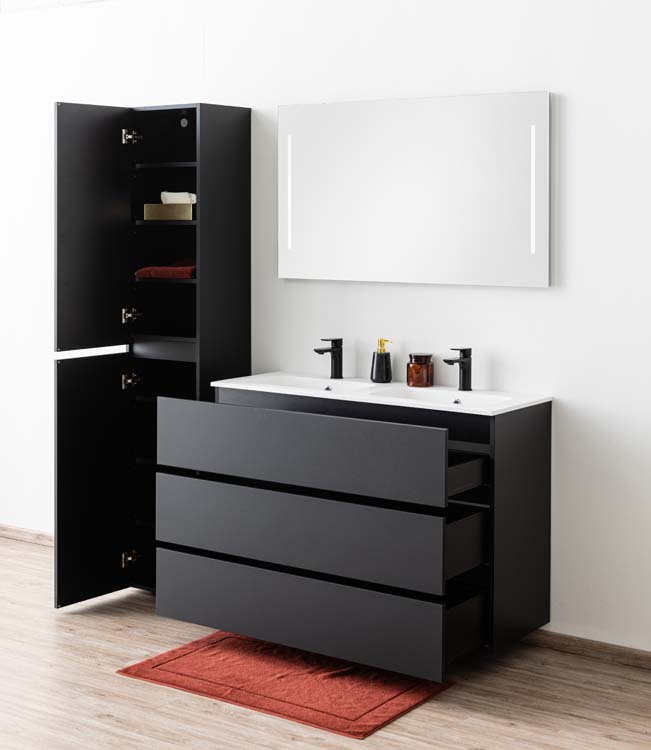 Meuble de salle de bain Puro debout noir mat 1200 mm