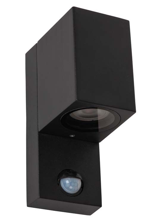 Lucide ZARO IR - Wandspot Binnen/Buiten - 1xGU10 - IP65 - Bewegingssensor - Zwart
