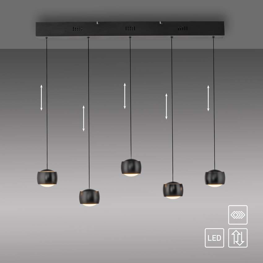 Suspension Easy Lift - Noir - 110x10cm - Dimmable - 5x5W - 3000K