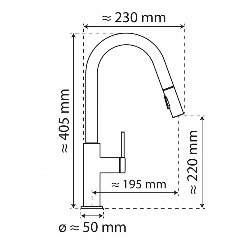 Robinet de cuisine Wasserwerk WK 13 Curve chrome mat avec bec extractible