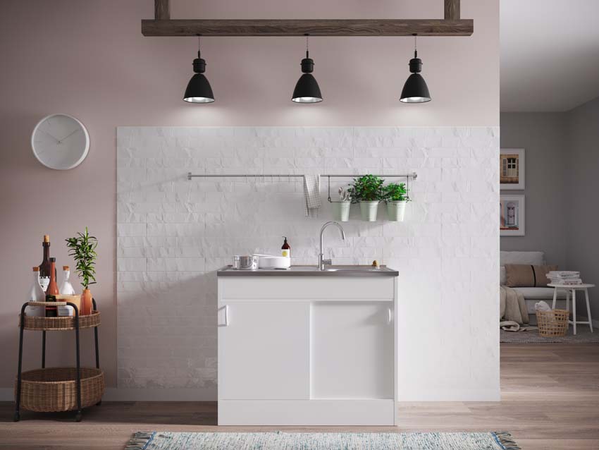 Meuble avec évier et porte coulissante blanc 100x60cm