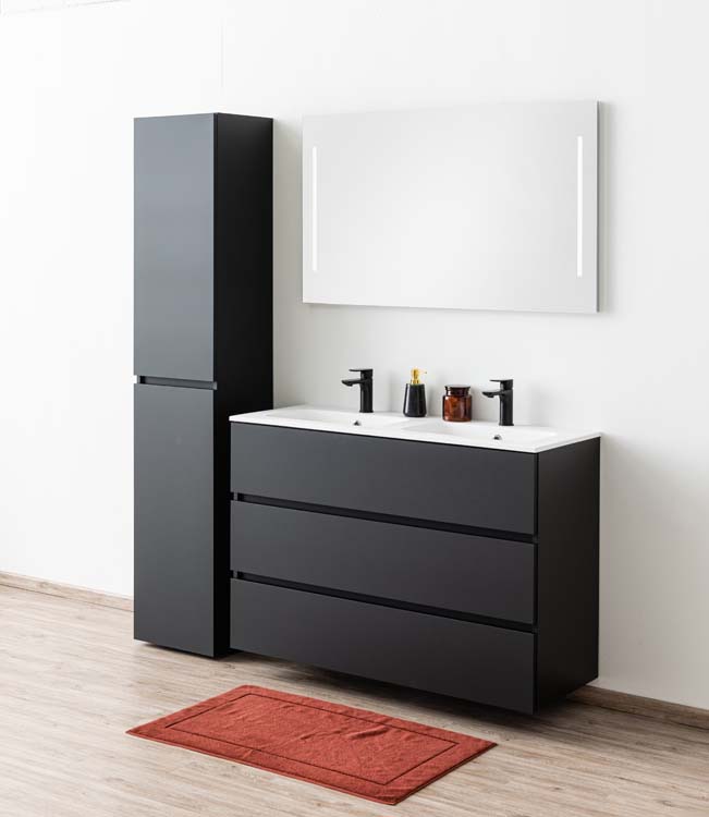 Meuble de salle de bain Puro debout noir mat 1200 mm