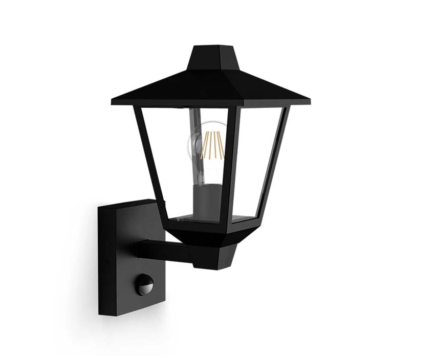 Lanterne Alara Up - noir - 25W - E27 - IP44 - avec détecteur de mouvement