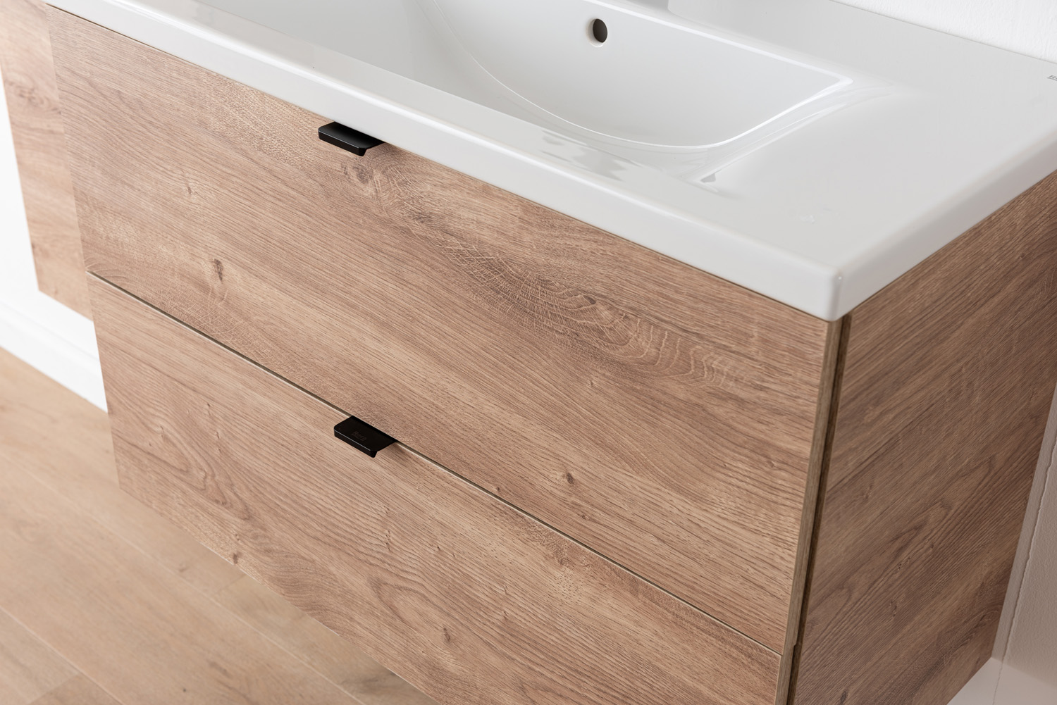 Badkamermeubel Raf honingeik hangend met enkele wastafel glanzend wit 80cm