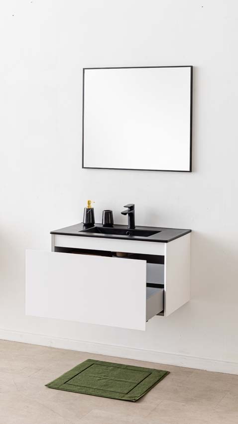 Meuble de salle de bains Arizona suspendu avec lavabo simple noir mat 80cm