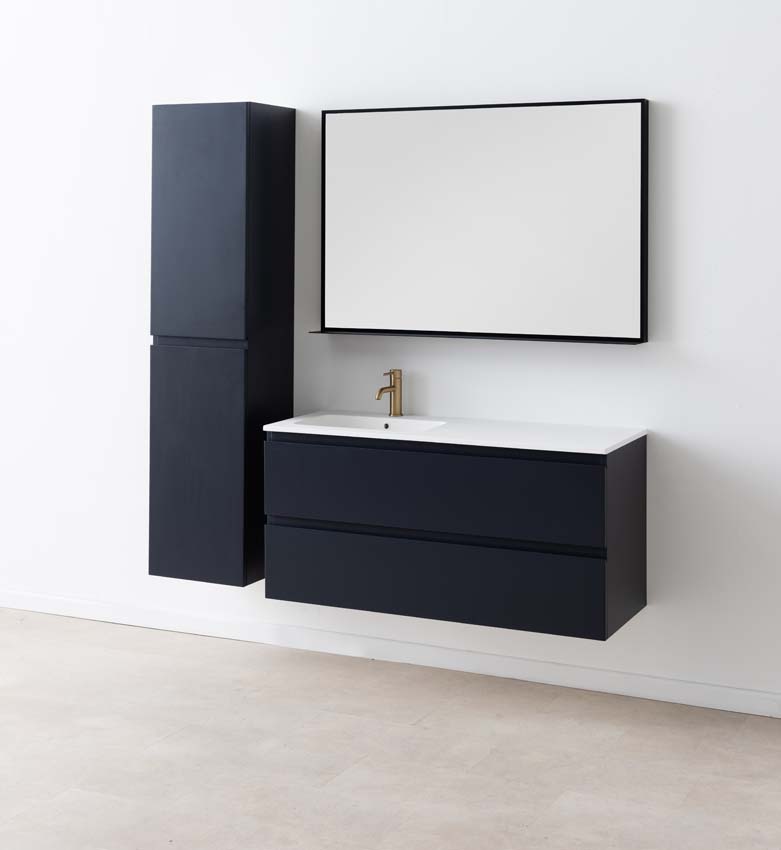 Meuble de salle de bains Tibo gris suspendu avec lavabo simple à gauche blanc mat 120cm