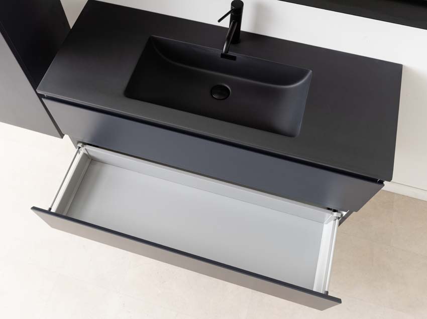 Badkamermeubel Tibo grijs hangend met enkele wastafel mat zwart 120cm