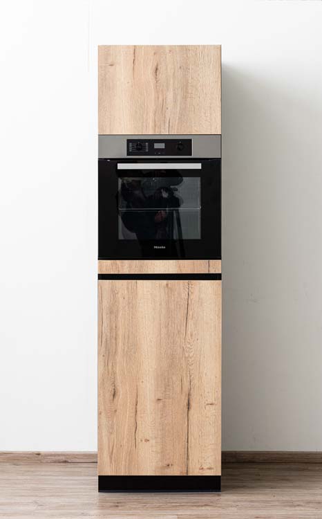 Keukenkast Plenti kolomkast voor oven en koelkast zwart/houtlook 60x208cm