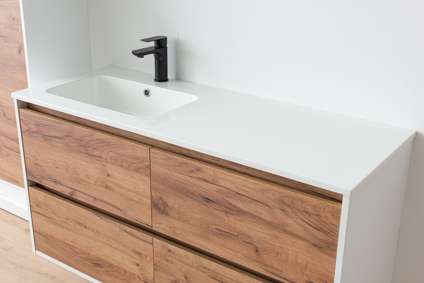 Badkamermeubel Treviso eik/wit met enkele wastafel glanzend wit 120cm