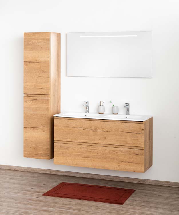Meuble de salle de bain Daria chêne brun doré 1200 mm 2 lavabo mat