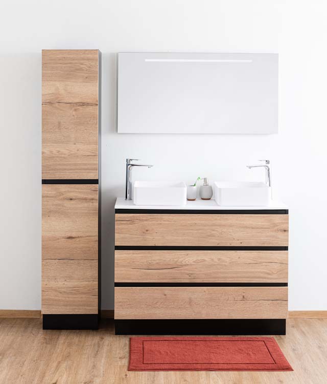 Meuble de salle de bains Dotan chêne sur pied avec plateau mat 120cm