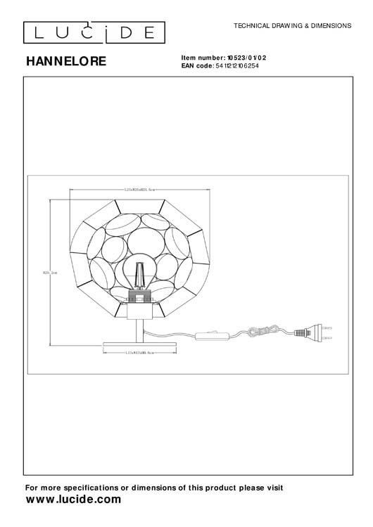 Lucide HANNELORE - Lampe de table - Ø 25 cm - 1xE27 - Or Mat / Laiton