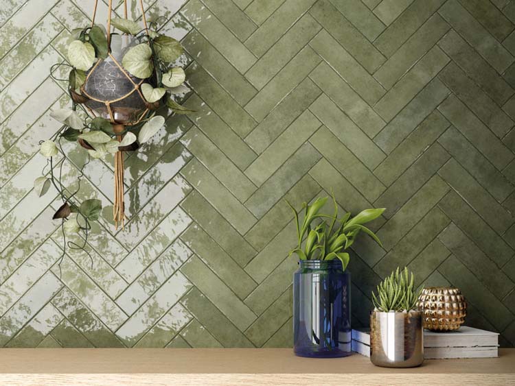 Carrelage mural Beccy vert brillant 6x24,5cm