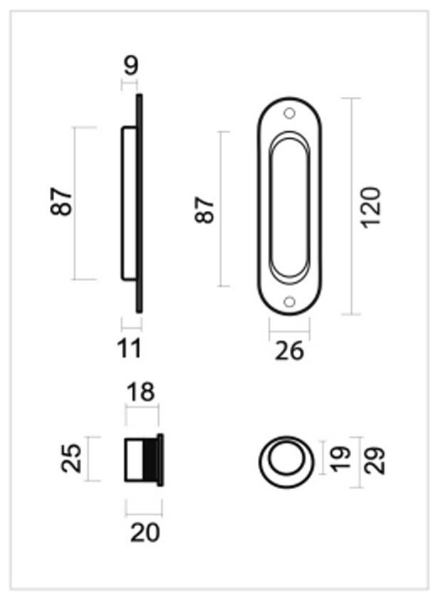 Coquille pro à encastrer le set ovale noir mat 26 X 120 mm