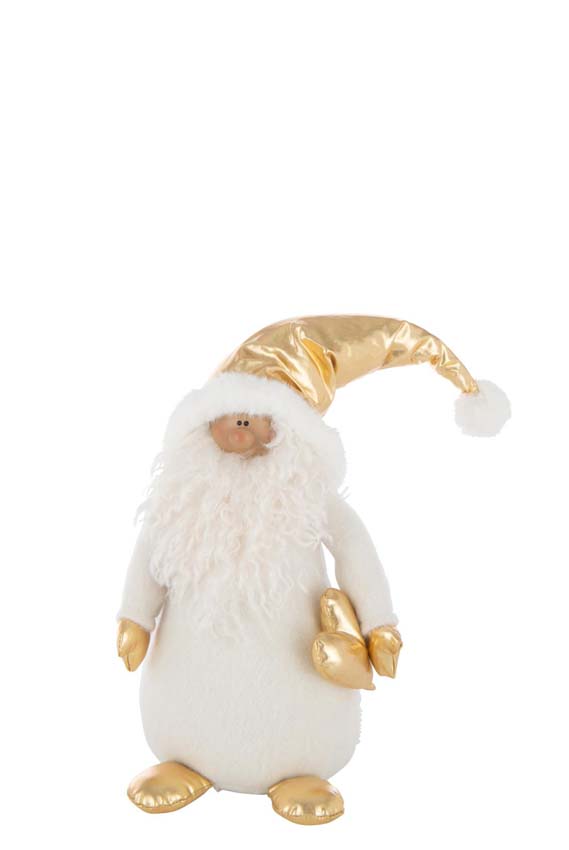 Beeld kerstman + hart wit/goud 20x18x48cm
