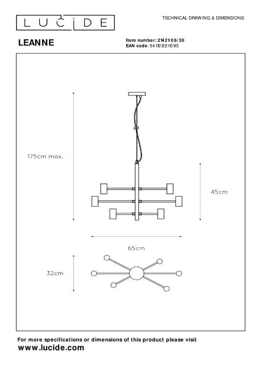 Hanglamp zwart 6 licht excl lamp LED mogelijk E27