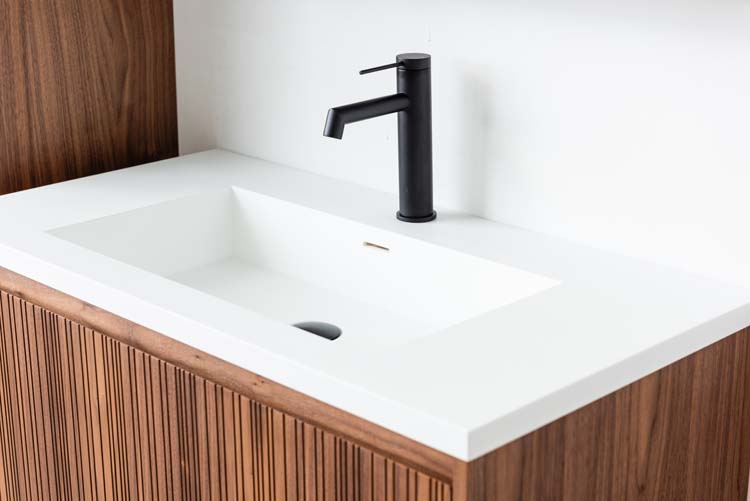 Meuble de salle de bains Warren noyer suspendu avec lavabo simple blanc mat 90cm