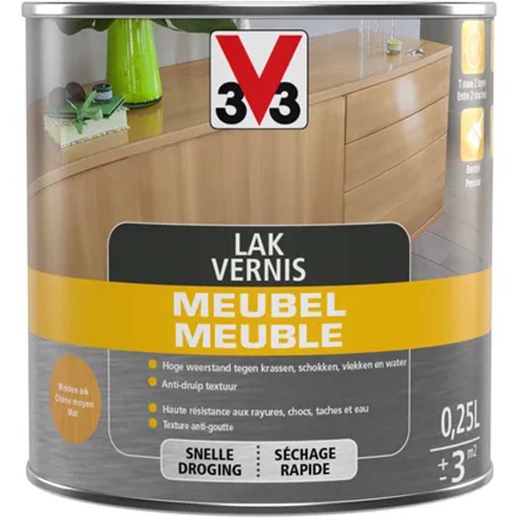 V33 laque pour meuble chêne moyen mat 0,25l