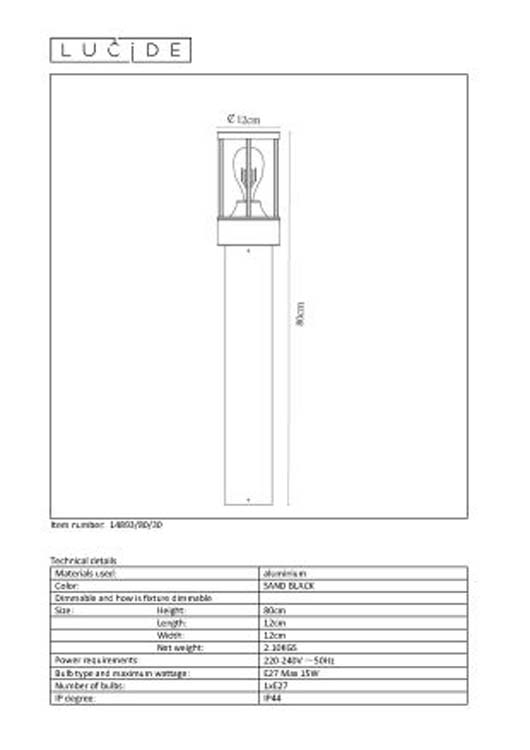 Lucide LORI - Sokkellamp Buiten - 1xE27 - IP44 - Antraciet