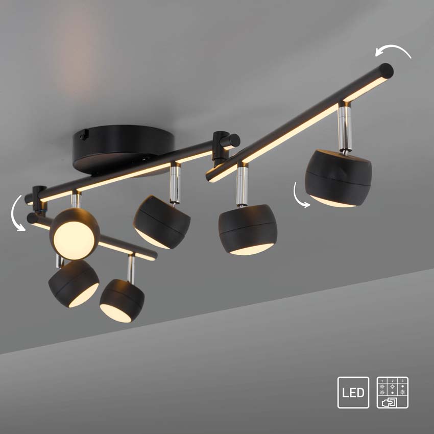 Spot plafond - noir - 40,5-111cm - dimbaar - 6x5,53W - 3000K