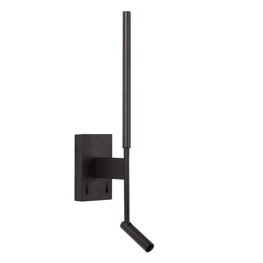 Lucide FINAN - Applique murale - LED - 2700K - Point de rechargement USB - Noir