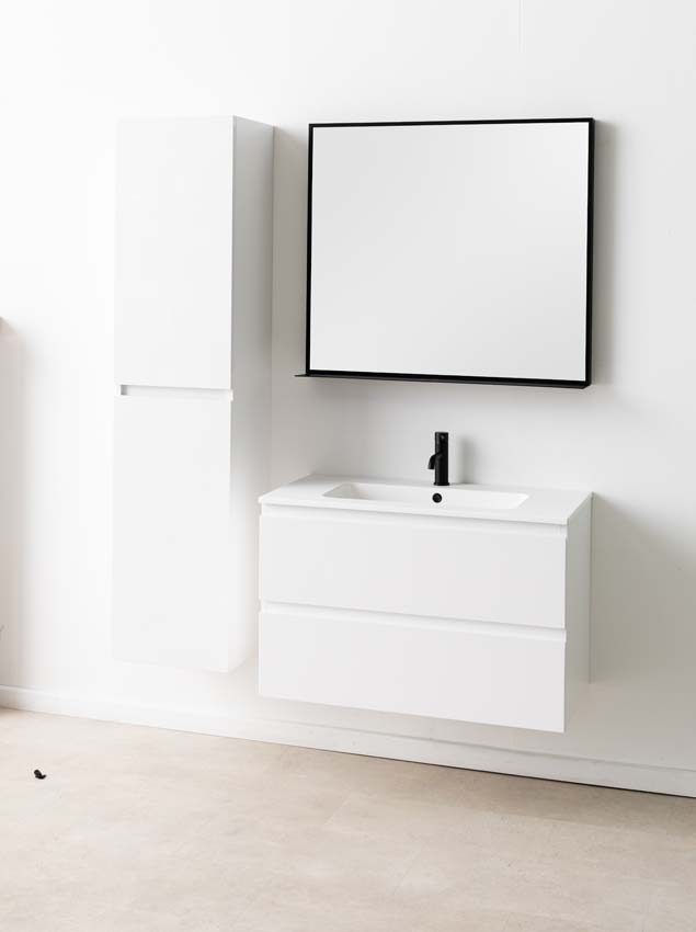 Meuble de salle de bain Tibo blanc 900 mm lavabo blanc mat