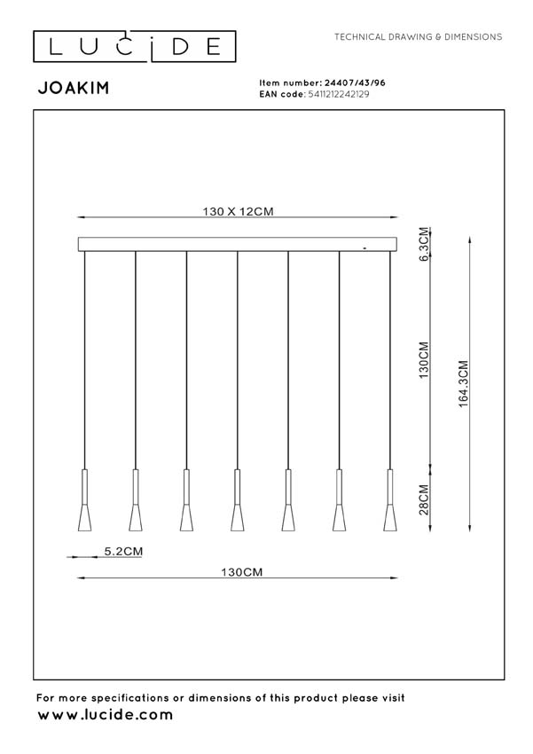Lucide Premium Joakim - Suspension - LED dimmable - CCT - 7x6,2W 2700K/4000K - Café