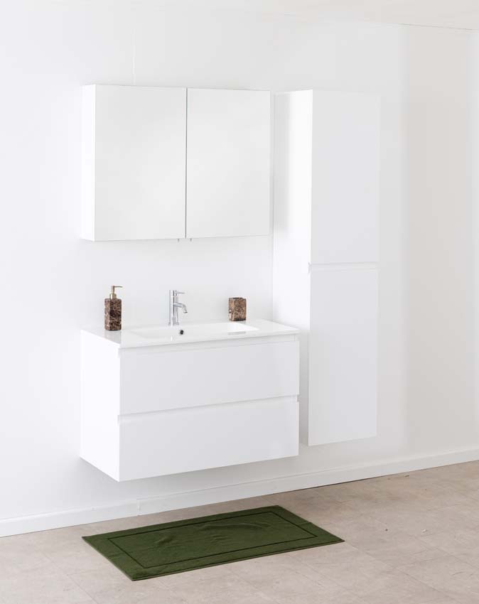 Badkamermeubel Tibo wit met enkele wastafel glanzend wit 90cm