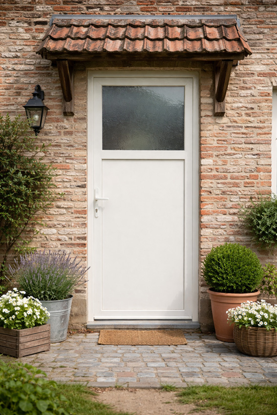 Porte extérieure PVC 1/3 verre structuré blanc 980x2180mm ouvrant à gauche