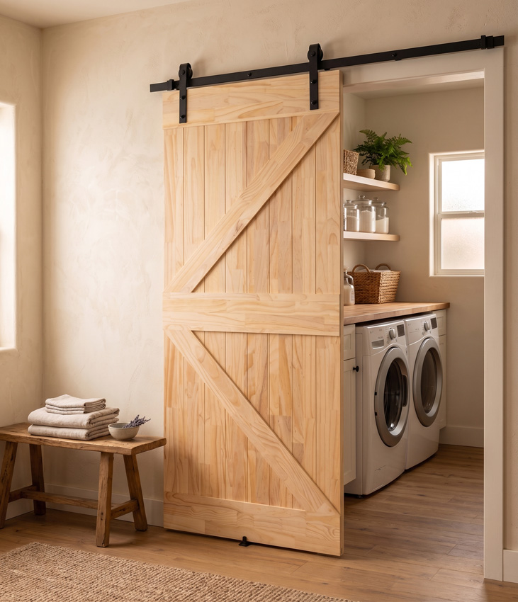 Complete enkele schuifdeur Barn Tristan 93x211,5cm + rail robust zwart + geleider muur