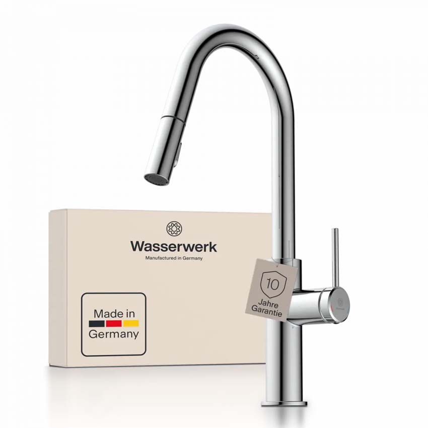 Robinet de cuisine Wasserwerk WK 13 Curve chrome mat avec bec extractible