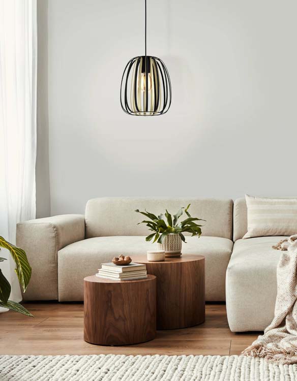 Suspension noir/or diam 25.5cm E27 40W