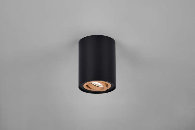 Opbouwspot rond GU10 diameter 9,6 cm zwart-goud