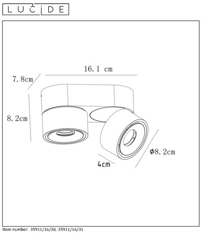 Lucide YUMIKO - Plafondspot - LED Dimb. - 2x8W 2700K - Wit