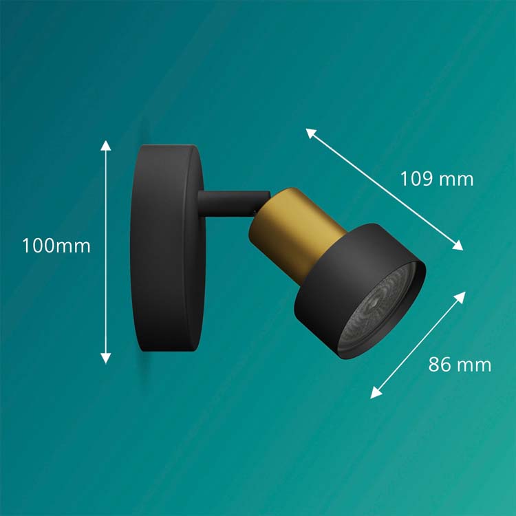 Opbouwspot - dimbaar - GU10 - 1x5W - excl lamp - zwart/goud
