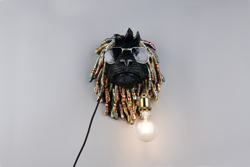 Applique murale Lion - noir - 31,5x22,5x38cm - dimmable - E27 - 1x40W